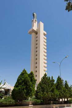 Bell tower and pedestal of Our Lady of the Bekaa church, with br