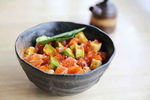 sashimi seafood and egg rice bowl - mix sashimi donburi , japane