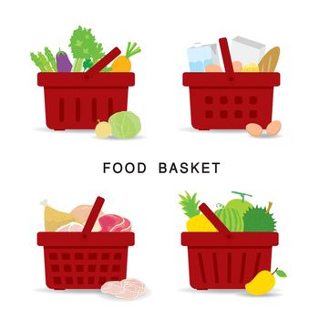 Set of shopping food baskets of organic and healthy food Vector