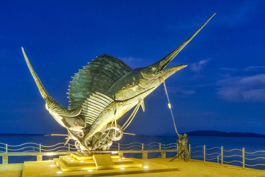 The Sword Fish Sculpture adorning the beach in Ao Nang