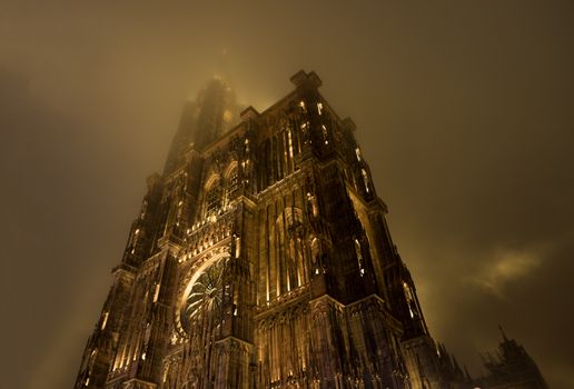 Cathedral of Notre-Dame in Strasbourg in the fog