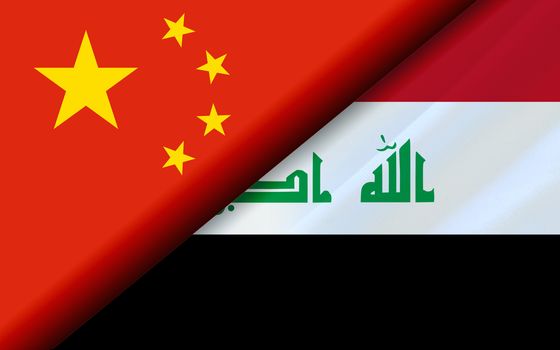 Flags of the China and Iraq divided diagonally