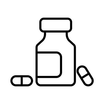 Medicine bottle and pills vector icon. Medicament