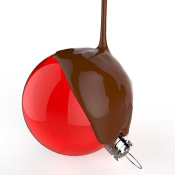 melt chocolate on Christmas ball ornament