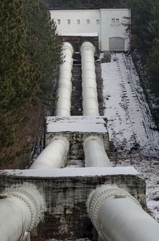 Water pipeline transporting water to an Hidro-Electric power station  in wintertime, Pancharevo
