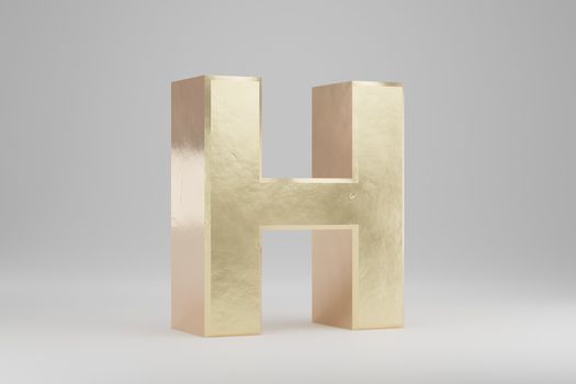 Gold 3d letter H uppercase. Golden letter isolated on white background. 3d rendered font character.