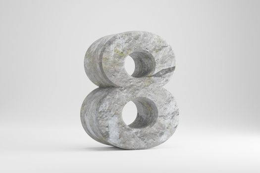 Stone 3d number 8. Rock textured number isolated on white background. 3d render.