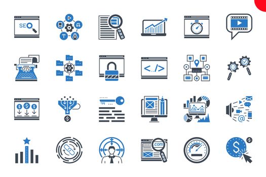 Seo Thin Glyph Related Icons Set on White Background.
