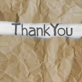 hand drawn thank you words on crumpled paper with tear envelope 