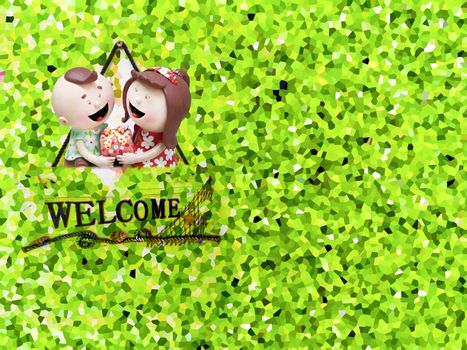 ceramic doll and crystallize of water fern background