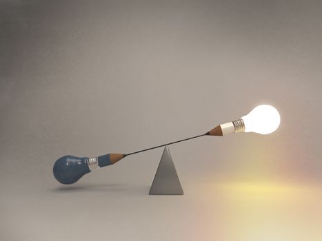 false balance of pencil lightbulb as concept