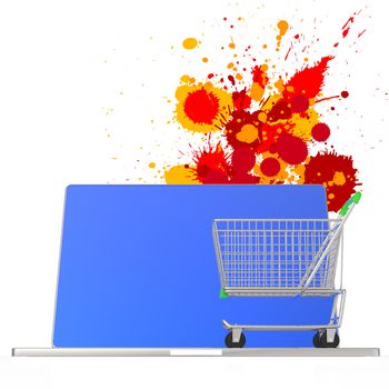 online shopping 3d on splash colors background 