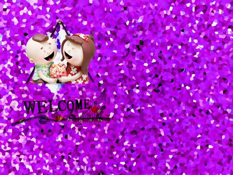 ceramic doll and crystallize purple grave tone background