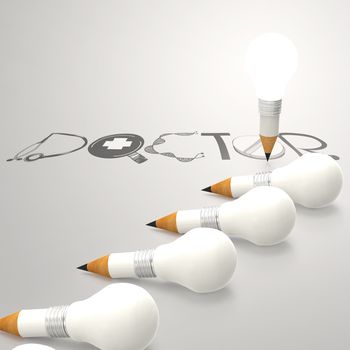 pencil lightbulb 3d and design word MEDICALas concept
