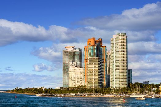 Modern condominium Towers along Miami Beach Waterfront