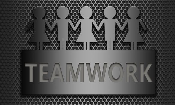 Teamwork word on a banne rwith group of puppets