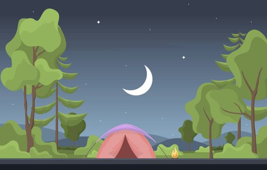 Camping Adventure Outdoor Park Woods Nature Landscape Cartoon Illustration