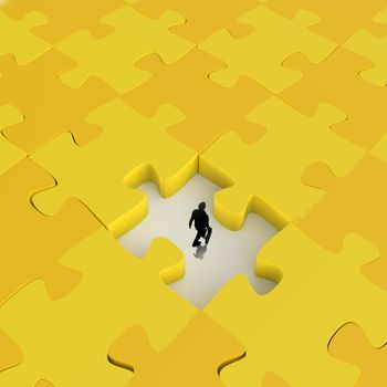 businessman walking in Missing 3d puzzle piece as concept 