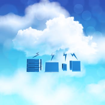 3d Cloud Computing diagram icon on blue sky background as concep