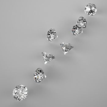 Diamonds 3d composition on grey background 