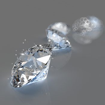 Diamonds 3d composition on grey background 