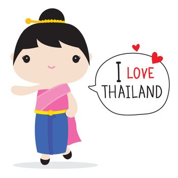 Thailand People in national dress and traditional costume Cartoon Vector