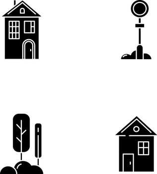 Suburban life black glyph icons set on white space