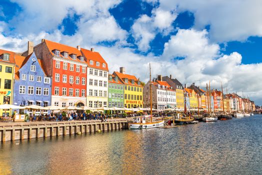 Copenhagen -  October 2018, Denmark: Cityscape of the Denmark Capital City. View of Nyhavn, most visited place and landmark in the old town