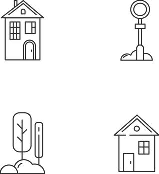 Suburban life linear icons set