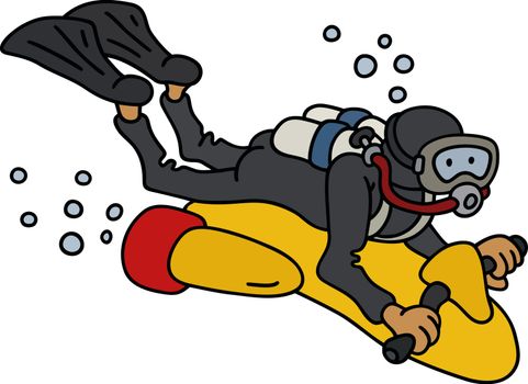 Funny diver on a scooter