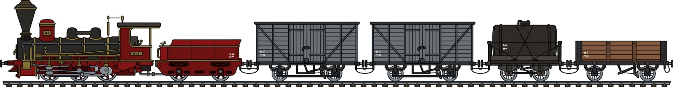 Hand drawing of a historical steam freight train