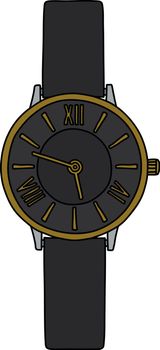 The vectorized hand drawing of a black wonans wrist watches