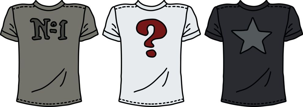 The vectorized hand drawing of three funny shirts
