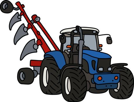 The blue tractor with a plow