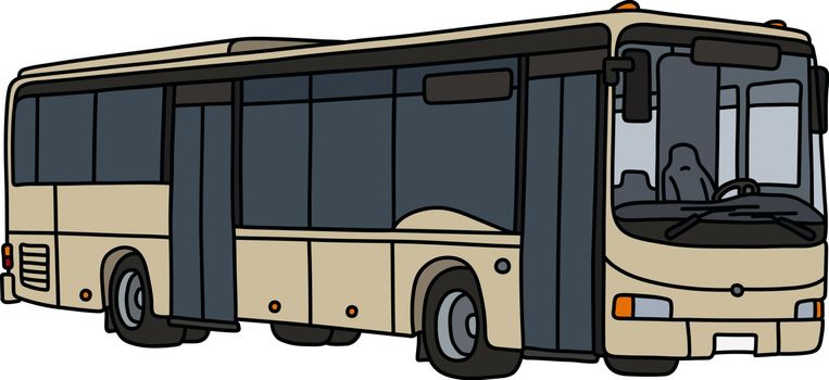 The vectorized hand drawing of a cream bus