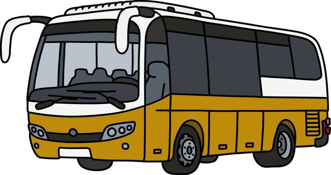 The vectorized hand drawing of a yellow and white bus
