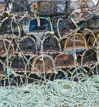 Lobster pots on a quayside