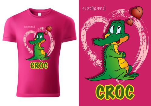 T-shirt Design with Green Cartoon Croc
