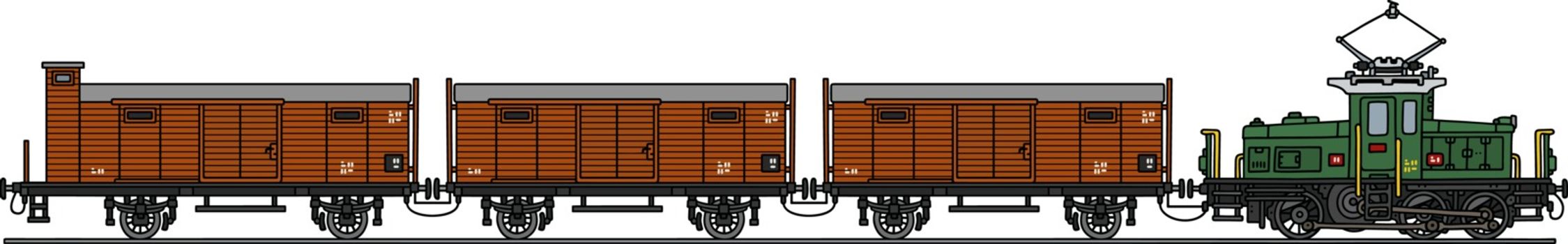 The vectorized hand drawing of a retro electric
 train