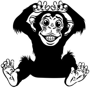 happy cartoon chimp black and white