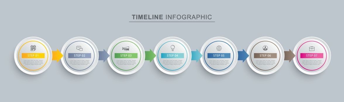 7 circle step infographic with abstract timeline template. Prese