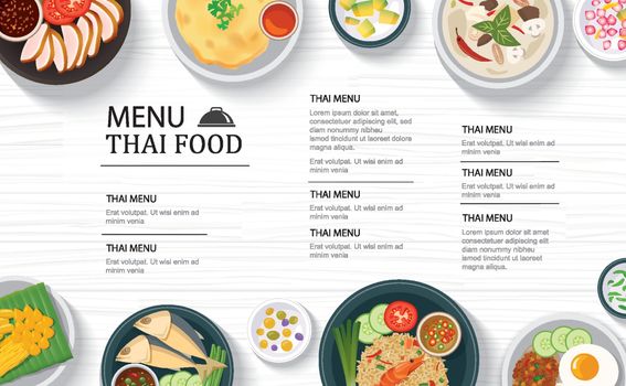 thai food menu restaurant on a white wooden table top template b