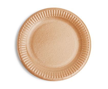 empty round brown disposable plate made from recycled materials 