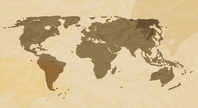 Retro Grunge World Map Vector Illustration