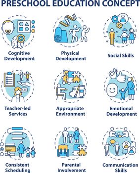Preschool education concept icons set