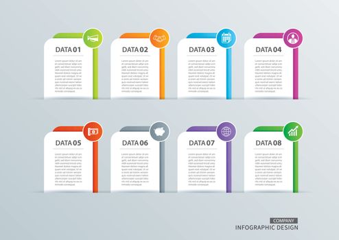 Infographics tab paper index with 8 data template. Vector illust