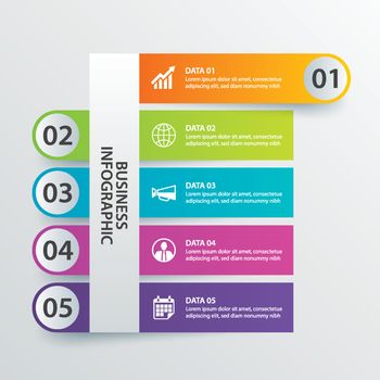5 data Infographics tab in horizontal paper index template. Vect