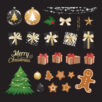 Christmas objects collection set gifts and decorative ornaments 