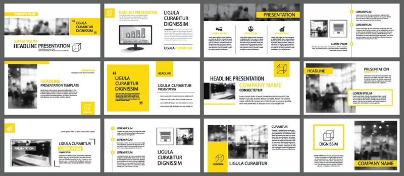 Yellow and white element for slide infographic on background. Pr
