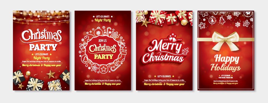Merry christmas party glass ball and gift box for flyer brochure